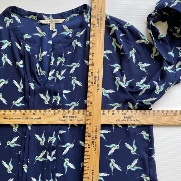 41 Hawthorn Shirt L Blue Hummingbird Print Polyester 3/4 Sleeve Popover Blouse - Picture 11 of 11